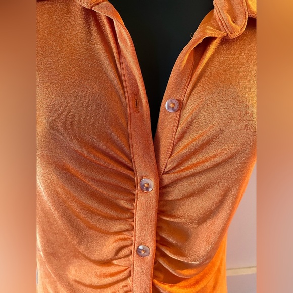 Orange Ruched Button-Up Dress - Picture 5 of 5
